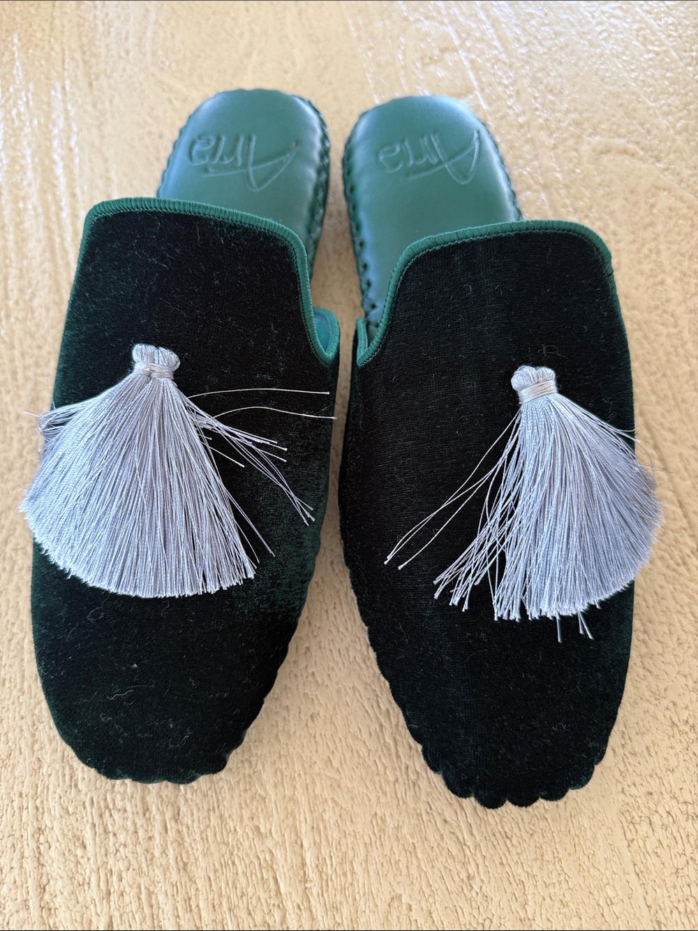 Women’s Black Velvet Tassel Mules with Silver Tassels